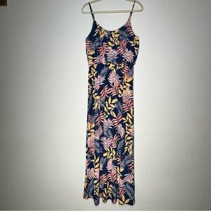 Naïf  Tropical Leaf Print Maxi Dress Navy and Pink